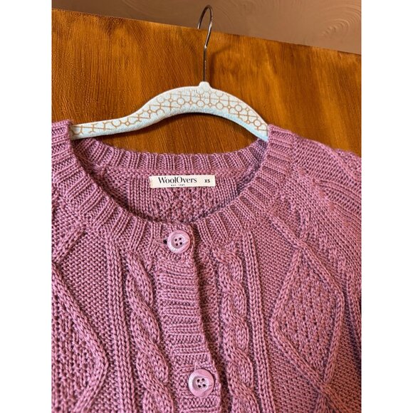 WoolOvers Womens Lilac Cable Knit Cardigan XS 100% Wool - Picture 3 of 4